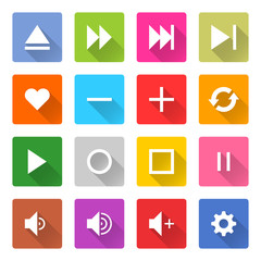 Flat media icon 16 set square web button