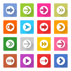 Flat arrow icon set square web button
