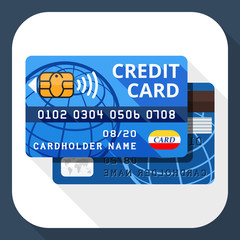 Vector credit card icon from both sides with long shadow