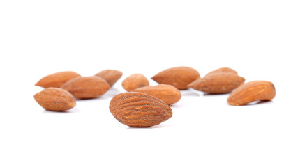 Almonds Salted on white background.