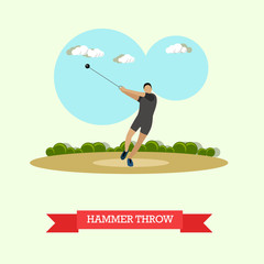 Hammer throw sportsman. Track and field athletics. Flat design