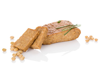 Tempeh isolated on white.