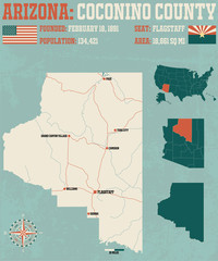Large and detailed map and infographic of Coconino County in Arizona.