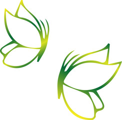 Eco icon green butterfly simbol. Vector illustration isolated on the light background. Fashion graphic design. Beauty concept. Vivid colors butterfly logo. Smooth shape. Plain flat style colors.