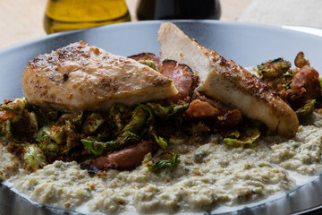 Spicy chicken breast and sprouts