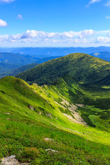 Fototapeta na wymiar Picturesque Carpathian mountains landscape in summer, view from the height, Ukraine.