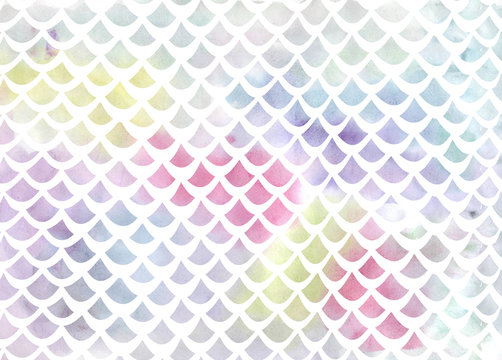 Watercolor fish scale pattern in blue and pink