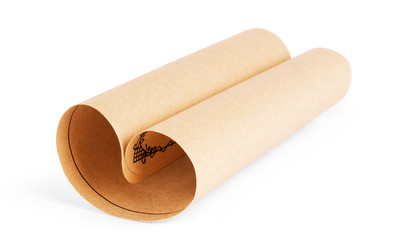Twisted parchment. Detailed old page papers. It is isolated on a