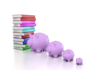 Books with Piggy Bank 3D Rendering Image

