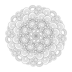 Round element for coloring book. Black and white floral pattern. Vector illustration.