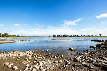 View on River Rhine Landscape at Duesseldorf