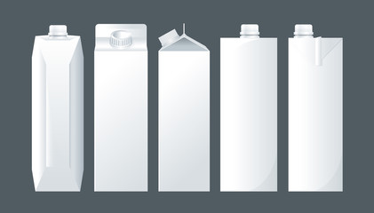 Vector set of white carton beverage pack for milk, juice and water mockup ready for your design