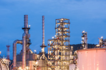 Oil refinery and Petroleum industry at night time