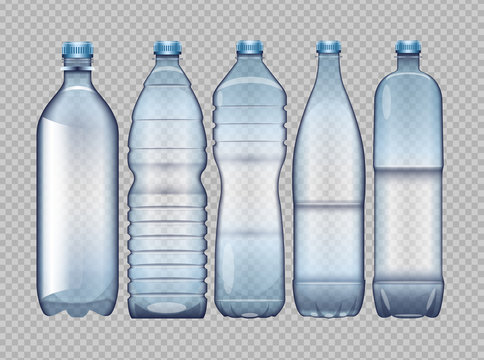 Vector set of blue transparent plastic bottle for juice and water mockup ready for your design