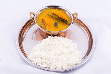 Dal fry and rice - a traditional indian food