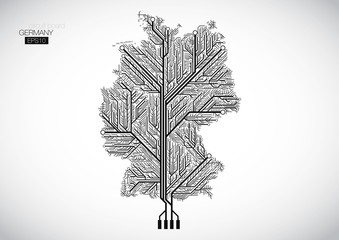 Germany map connected by Circuit board lines.