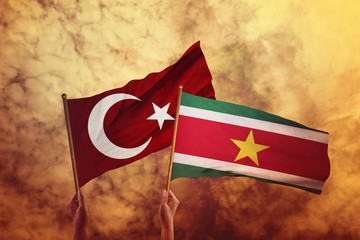 SURINAME, Turkey, Banner, Flag holding hands