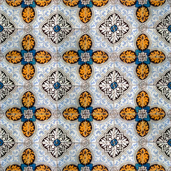 Detail of typical old Lisbon tiles, traditional decoration of Portugal (azulejos)