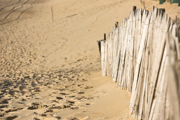 Wooden fence on Atlantic beach in France