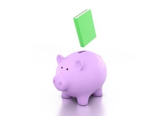 Books with Piggy Bank 3D Rendering Image


