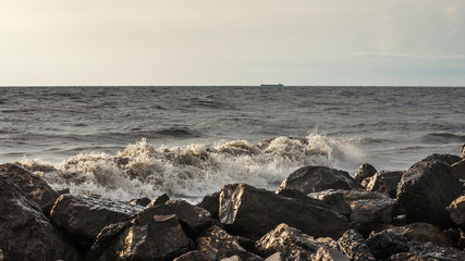 Fototapeta na wymiar Georgia coast (Black sea) in storm, Poti