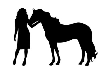 Vector silhouette of a woman with horse.