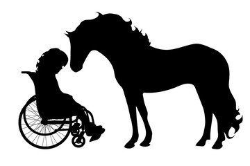 Vector silhouette of a girl with horse.