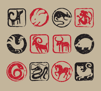 Twelve Chinese zodiac stamps