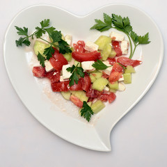 Heart shaped plate and vegetables