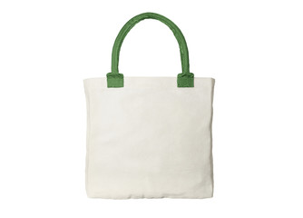 Cloth bag with green handles isolated on white background