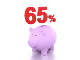 Sixty Five Percent with Piggy 3D Rendering Image