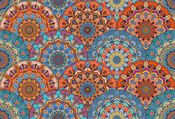 Scales pattern blue orange flower mandalas