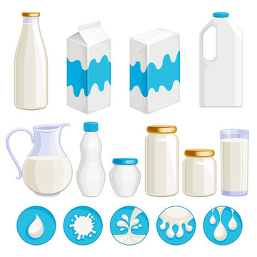 Milk dairy products icons set.