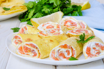pancakes with smoked salmon and cream cheese