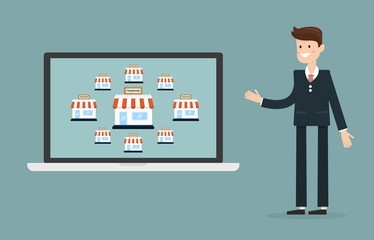 Businessman with shop franchise concept. business concept. flat
