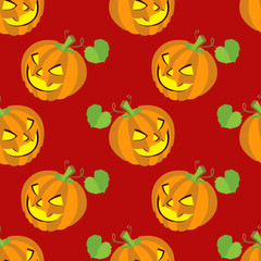 Seamless halloween backgrounds. Vector illustration.  pattern of smiling pampkins with leafs