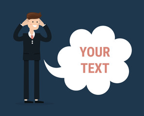 Businessman farting with blank balloon out from his bottom, flat