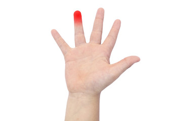 Boy's hand with a red ring finger