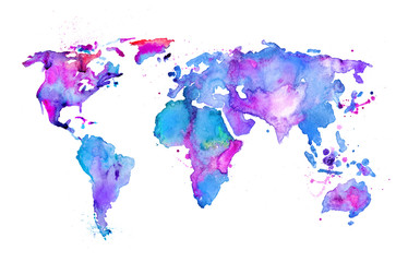 Watercolor map of the world isolated on white
