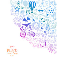 summer beach hand drawn vector travel vacation doodle elements