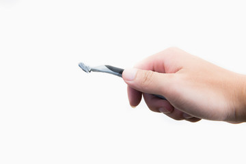 Hand with shaving razor on a white background