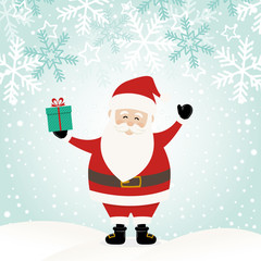 Lovely Santa Claus at Winter Background with Greetings