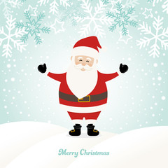 Lovely Santa Claus at Winter Background with Greetings