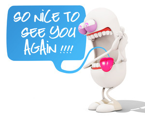 happy 3d cartoon character saying 