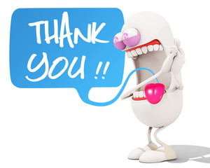 happy 3d cartoon character saying "thank you!", 3d rendering