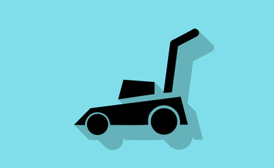 Vector lawn mower with long shadow on flat background