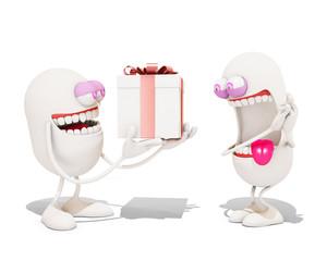 3d cartoon giving a present, 3d rendering