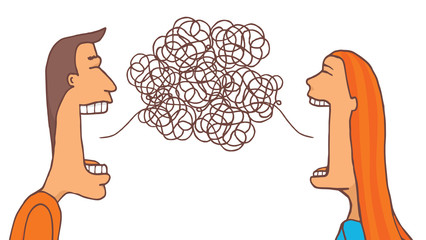 Couple talking and sharing a tangled message