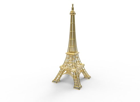 3d illustration of eiffel tower. white background isolated. icon for game web. 