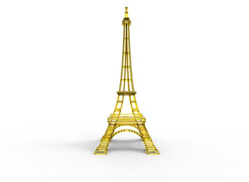 3d illustration of eiffel tower. white background isolated. icon for game web. 